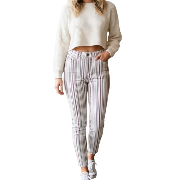 American Eagle Womens Next Level Stretch High Rise Jegging Striped Denim Jean 14 - Picture 1 of 15